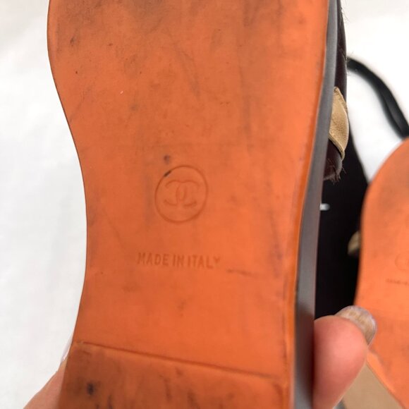 Auc Chanel Cambon Quilted Slides with Beige Interlocking CC in Brown IT 36 - Picture 6 of 10